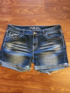 Rue21 Dark Blue Faded Denim Cuffed Shorts